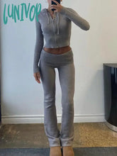 Lunivop Knit Fashion 2 Piece-Set Trousers Hoodie Tracksuit Women Crop Top Knitwear And Women’s